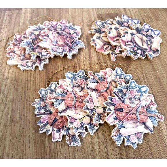 Vintage Victorian Tree Ornaments, SET/10, Drum Harp and Violin Floral Scrolls - Picture 5 of 10